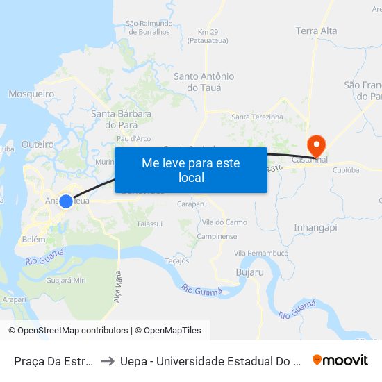 Praça Da Estrela to Uepa - Universidade Estadual Do Pará map