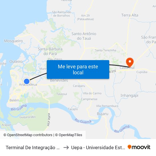 Terminal De Integração Vicente Rabelo to Uepa - Universidade Estadual Do Pará map