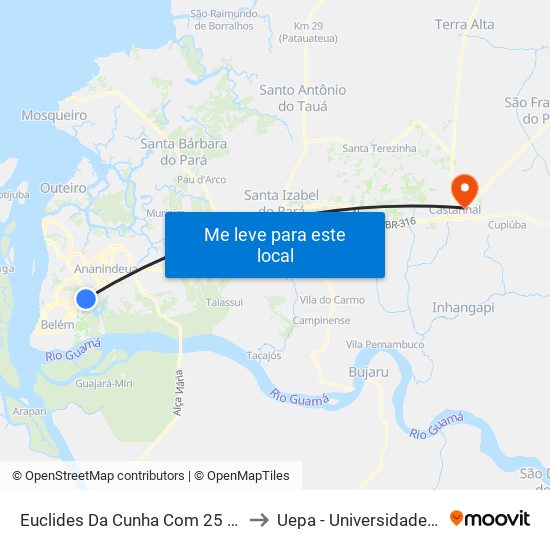 Euclides Da Cunha Com 25 De Janeiro | Sentido Sul to Uepa - Universidade Estadual Do Pará map