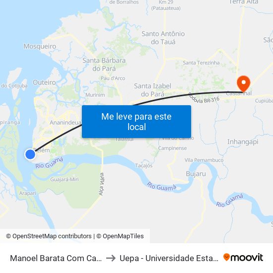 Manoel Barata Com Campos Sales to Uepa - Universidade Estadual Do Pará map