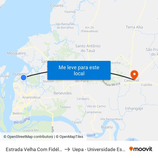 Estrada Velha Com Fidélis | Sentido Sul to Uepa - Universidade Estadual Do Pará map