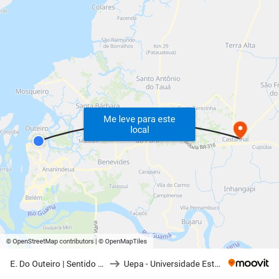 E. Do Outeiro | Sentido Sul (Ponto 2) to Uepa - Universidade Estadual Do Pará map