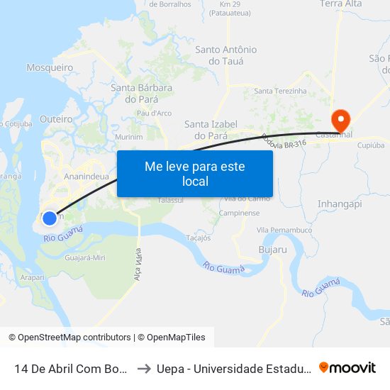 14 De Abril Com Boaventura to Uepa - Universidade Estadual Do Pará map