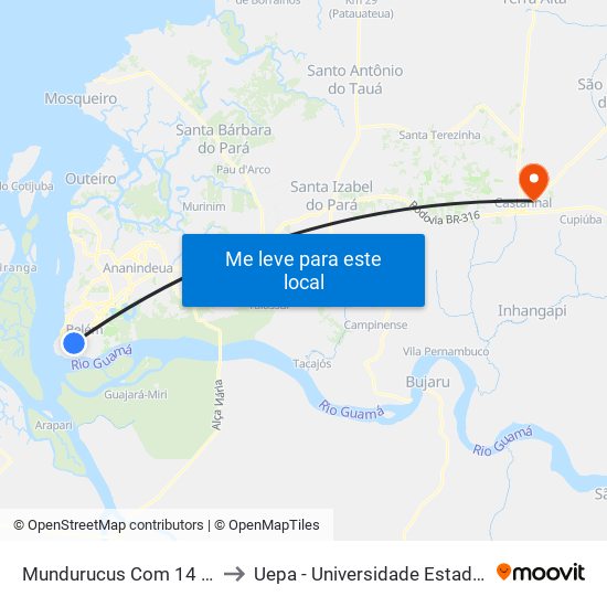 Mundurucus Com 14 De Março to Uepa - Universidade Estadual Do Pará map