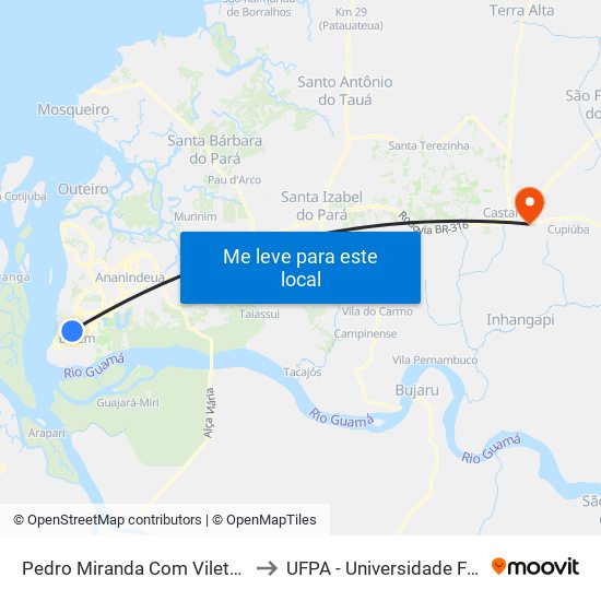 Pedro Miranda Com Vileta | Sentido Norte to UFPA - Universidade Federal Do Pará map