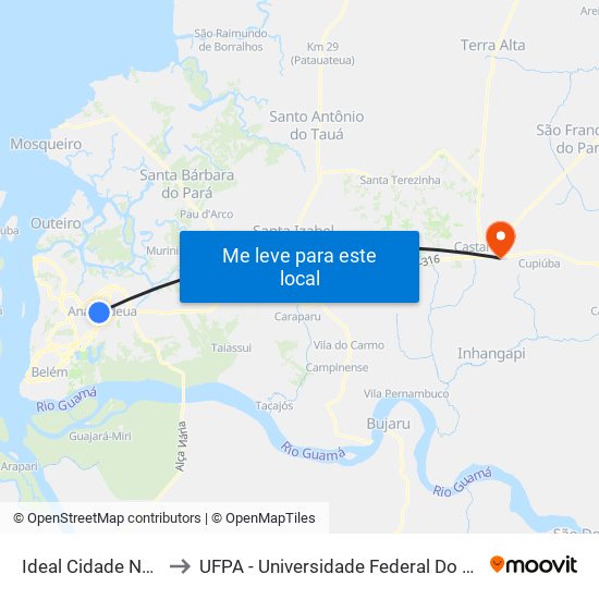 Ideal Cidade Nova to UFPA - Universidade Federal Do Pará map