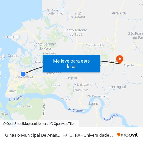 Ginásio Municipal De Ananindeua (Abacatão) to UFPA - Universidade Federal Do Pará map