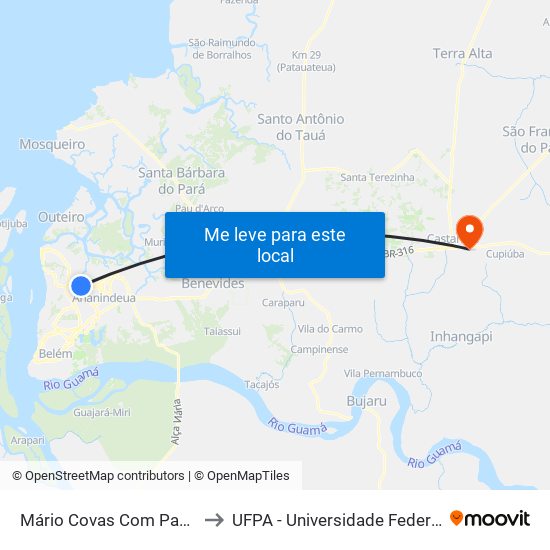 Mário Covas Com Pass. Canaã to UFPA - Universidade Federal Do Pará map