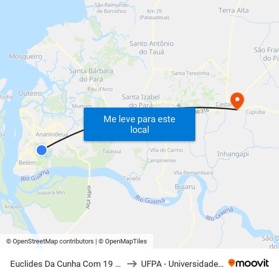 Euclides Da Cunha Com 19 De Junho | Sentido Sul to UFPA - Universidade Federal Do Pará map