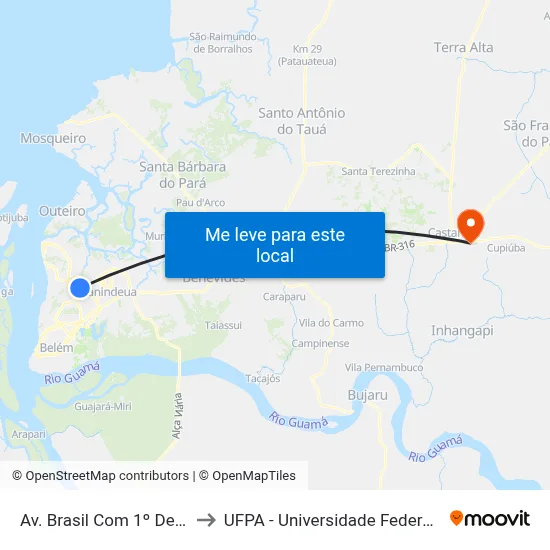 Av. Brasil Com 1º De Agosto to UFPA - Universidade Federal Do Pará map