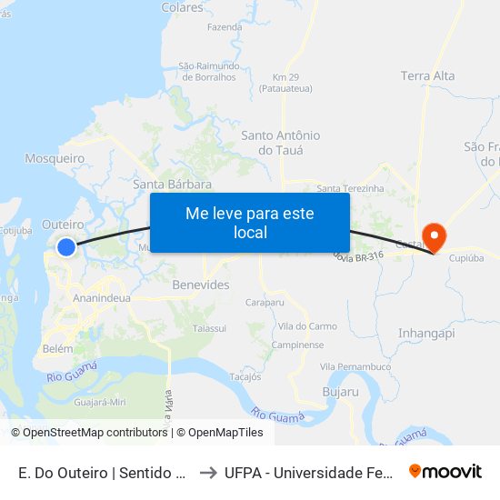 E. Do Outeiro | Sentido Sul (Ponto 2) to UFPA - Universidade Federal Do Pará map