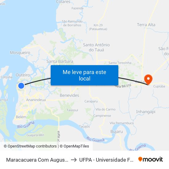 Maracacuera Com Augusto Montenegro to UFPA - Universidade Federal Do Pará map