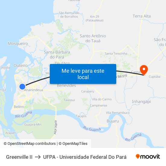 Greenville II to UFPA - Universidade Federal Do Pará map