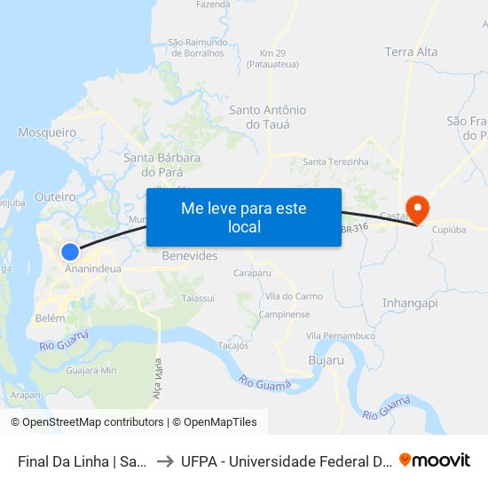 Final Da Linha | Satélite to UFPA - Universidade Federal Do Pará map