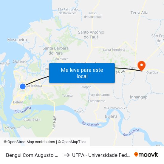 Bengui Com Augusto Montenegro to UFPA - Universidade Federal Do Pará map
