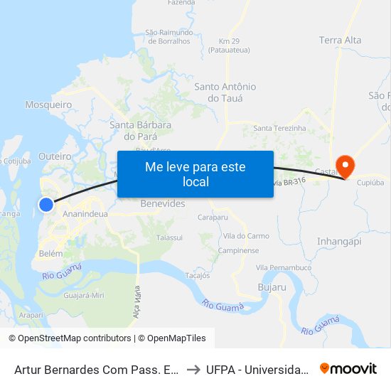 Artur Bernardes Com Pass. Estrela Dalva | Sentido Norte to UFPA - Universidade Federal Do Pará map