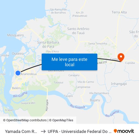 Yamada Com Rua 1 to UFPA - Universidade Federal Do Pará map