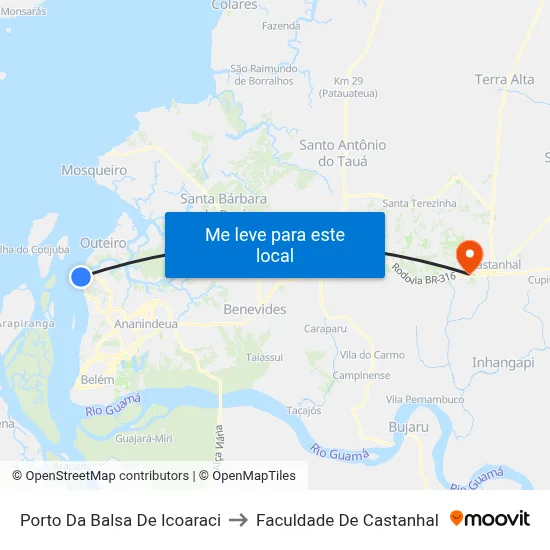 Porto Da Balsa De Icoaraci to Faculdade De Castanhal map