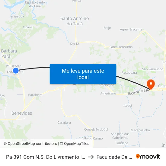 Pa-391 Com N.S. Do Livramento | Sentido Benevides to Faculdade De Castanhal map