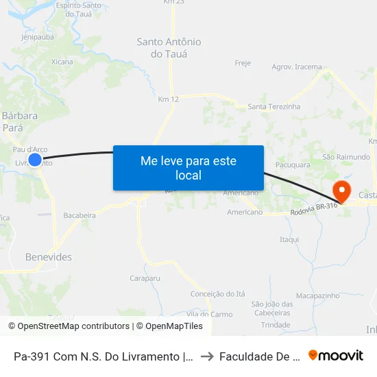 Pa-391 Com N.S. Do Livramento | Sentido Mosqueiro to Faculdade De Castanhal map