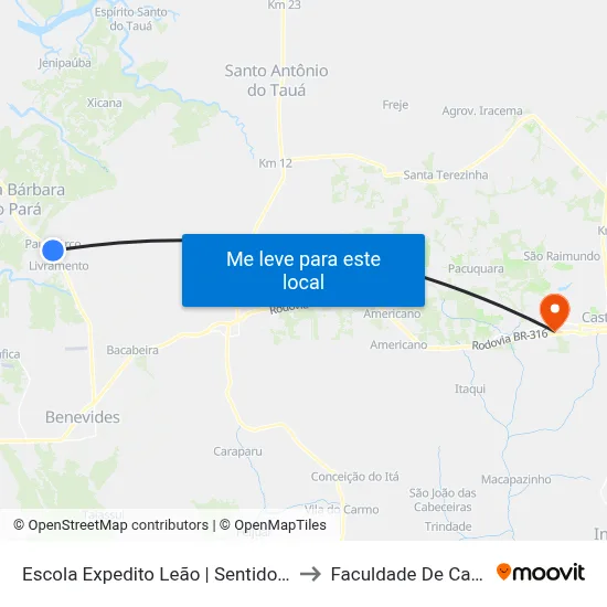 Escola Expedito Leão | Sentido Benevides to Faculdade De Castanhal map