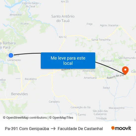 Pa-391 Com Genipaúba to Faculdade De Castanhal map