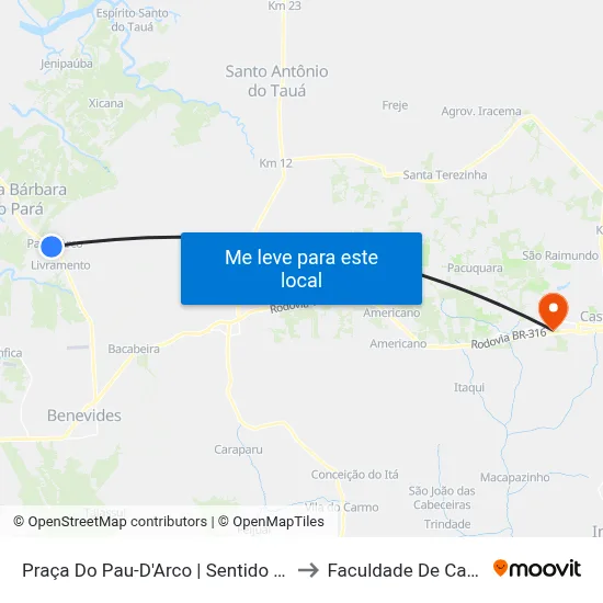 Praça Do Pau-D'Arco | Sentido Mosqueiro to Faculdade De Castanhal map