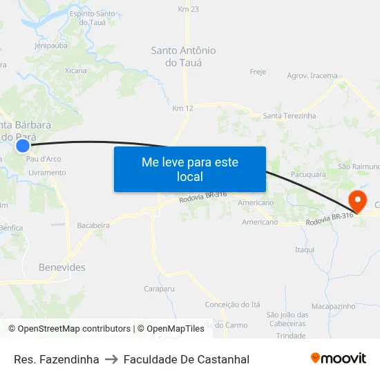 Res. Fazendinha to Faculdade De Castanhal map