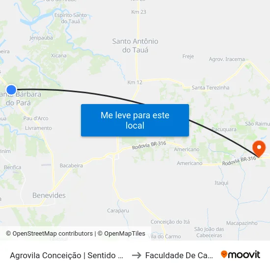 Agrovila Conceição | Sentido Mosqueiro to Faculdade De Castanhal map