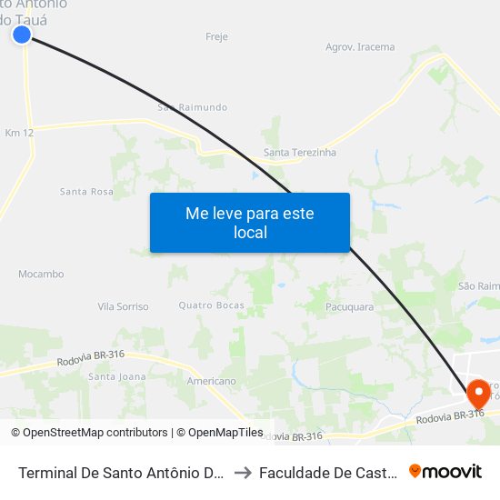 Terminal De Santo Antônio Do Tauá to Faculdade De Castanhal map