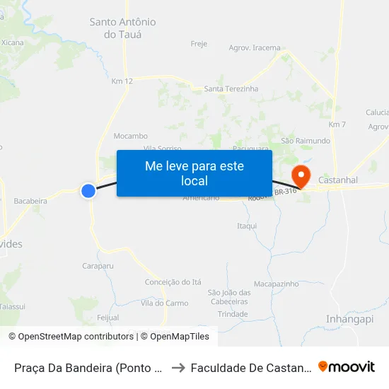 Praça Da Bandeira (Ponto Sul) to Faculdade De Castanhal map