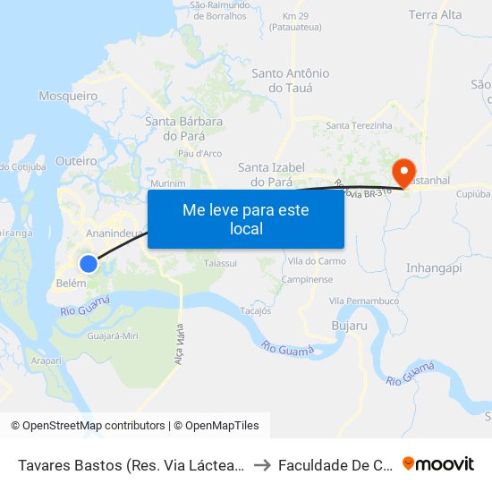 Tavares Bastos (Res. Via Láctea) | (Integração) to Faculdade De Castanhal map