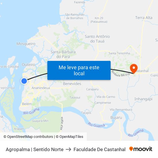 Agropalma | Sentido Norte to Faculdade De Castanhal map