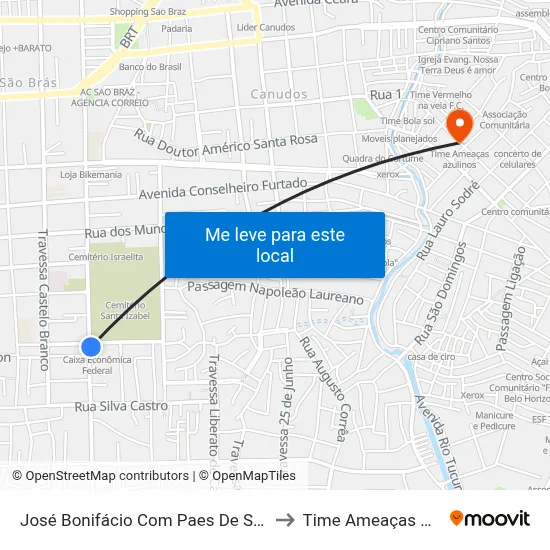 José Bonifácio Com Paes De Souza | Caixa to Time Ameaças Azulinos map