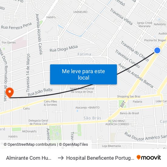 Almirante Com Humaitá to Hospital Beneficente Portuguesa map