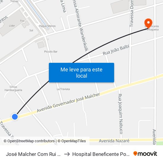 José Malcher Com Rui Barbosa to Hospital Beneficente Portuguesa map