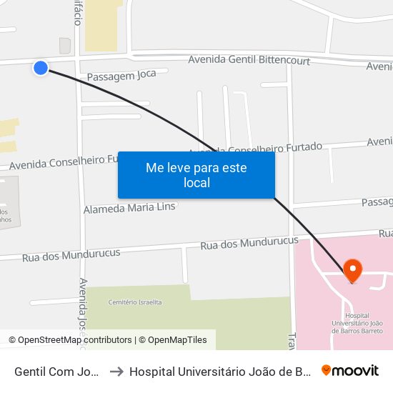 Gentil Com José Bonifácio to Hospital Universitário João de Barros Barreto (HUJBB) map