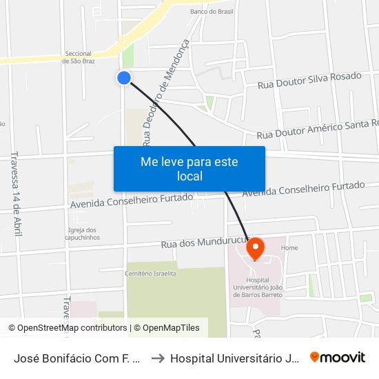 José Bonifácio Com F. De Brito | Mercado De São Brás to Hospital Universitário João de Barros Barreto (HUJBB) map