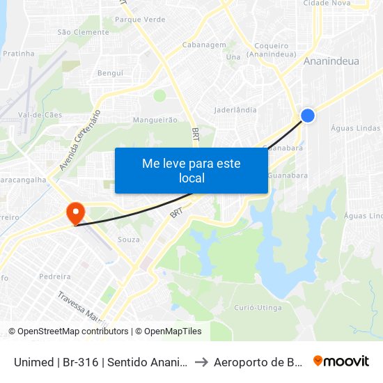 Unimed | Br-316 | Sentido Ananindeua to Aeroporto de Belém map