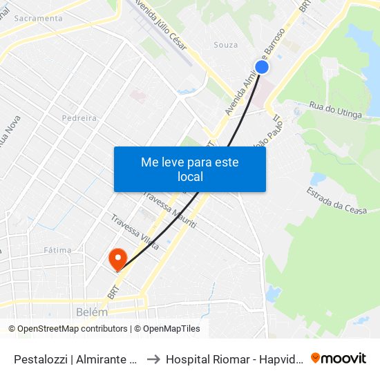 Pestalozzi | Almirante Barroso to Hospital Riomar - Hapvida Belém map