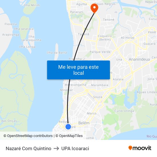 Nazaré Com Quintino to UPA Icoaraci map