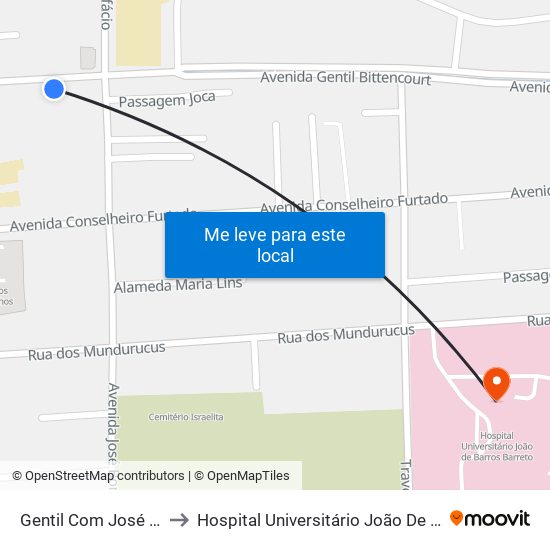 Gentil Com José Bonifácio to Hospital Universitário João De Barros Barreto map