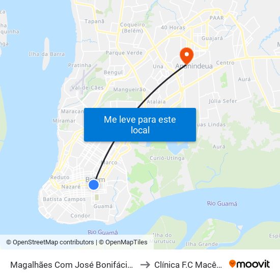 Magalhães Com José Bonifácio 2 to Clínica F.C Macêdo map