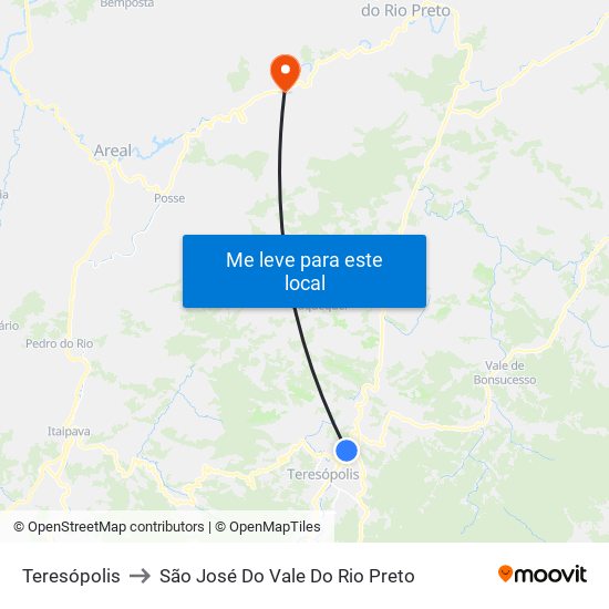 Teresópolis to São José Do Vale Do Rio Preto map
