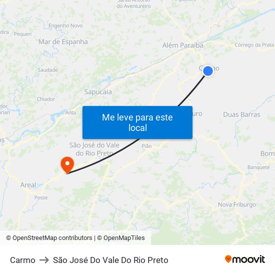 Carmo to São José Do Vale Do Rio Preto map