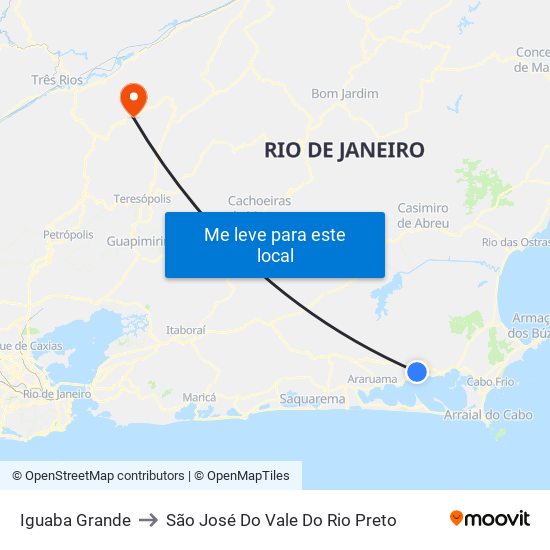 Iguaba Grande to São José Do Vale Do Rio Preto map