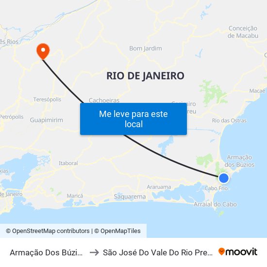 Armação Dos Búzios to São José Do Vale Do Rio Preto map