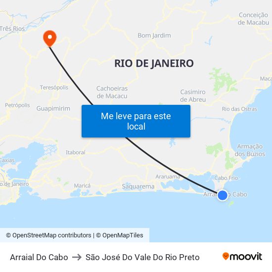 Arraial Do Cabo to São José Do Vale Do Rio Preto map