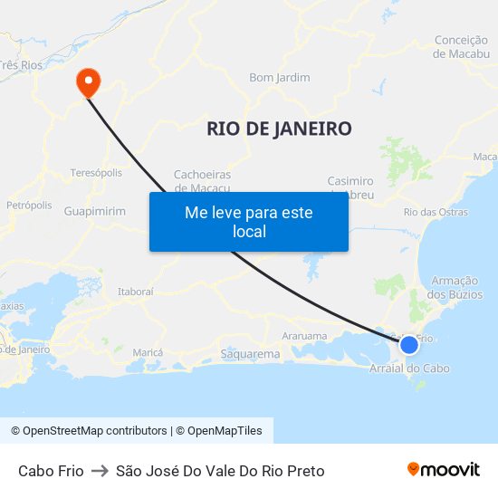 Cabo Frio to São José Do Vale Do Rio Preto map