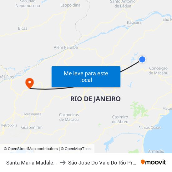 Santa Maria Madalena to São José Do Vale Do Rio Preto map